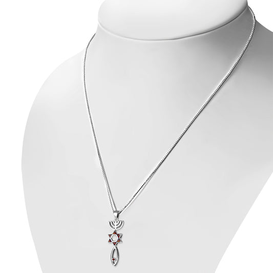 Garnet CZ Messianic Seal of Jerusalem Silver Pendant