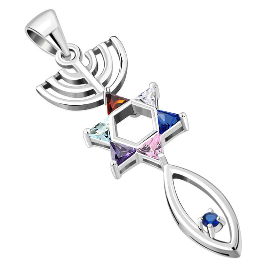 Mix Color CZ Messianic Seal of Jerusalem Silver Pendant