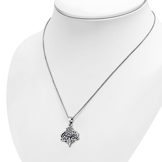 Small Thistle Silver Pendant set w/ Amethyst CZ
