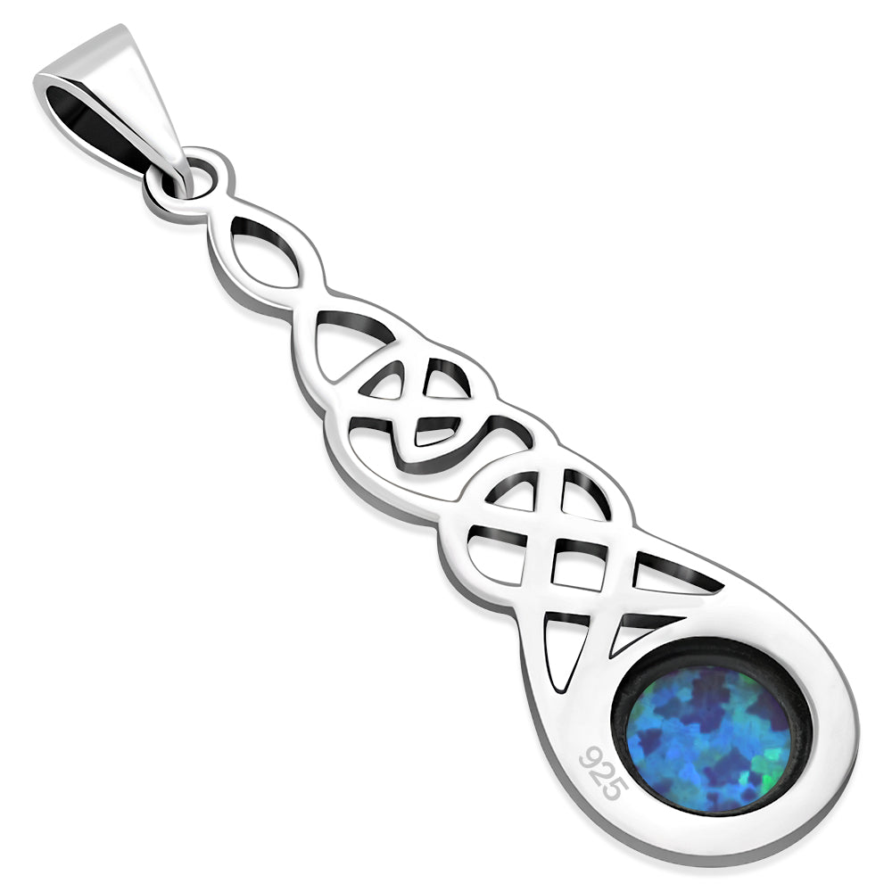 Long Celtic Pendant set w/ Synthetic Blue Opal