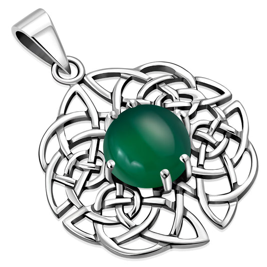 Green Agate Celtic Knot Silver Pendant