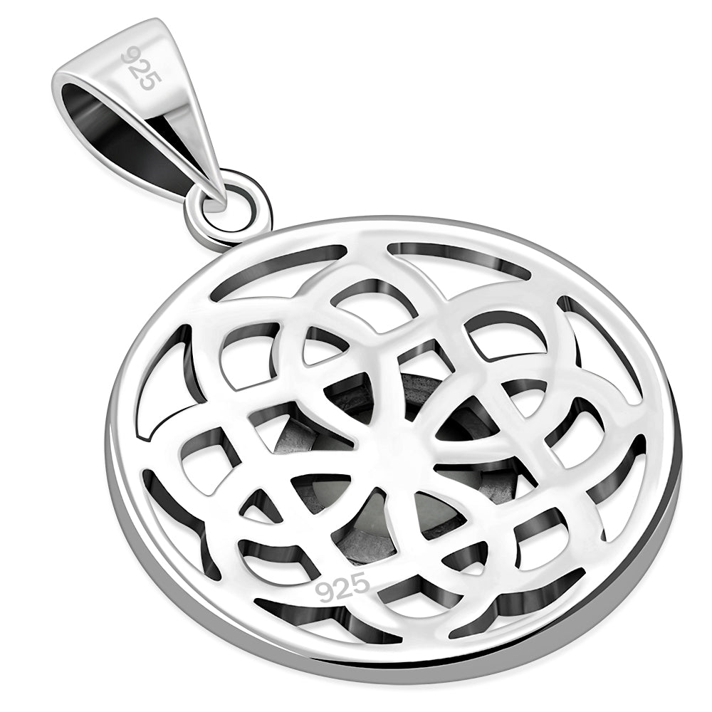 Rainbow Moon Stone Celtic Round Silver Pendant