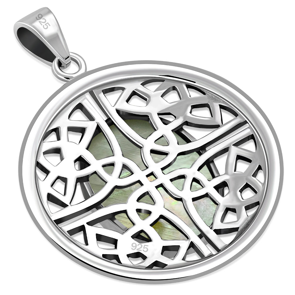 Round Celtic Knot Silver Pendant w/ Mother of Pearl