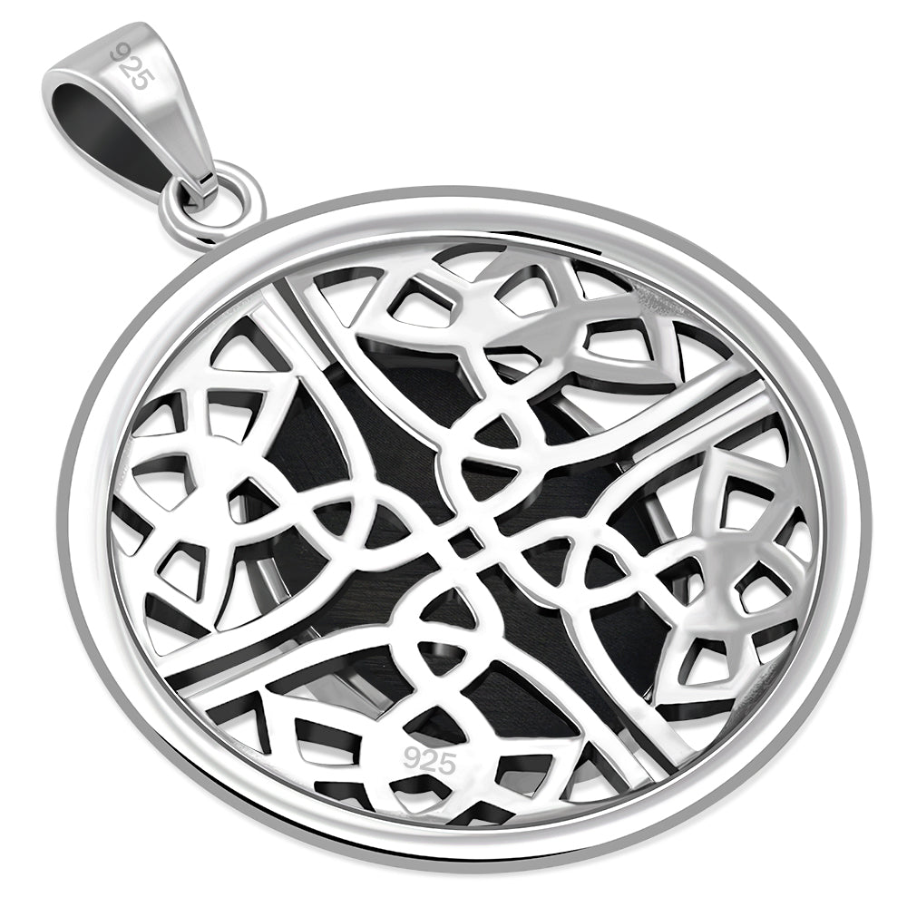 Round Celtic Knot Silver Pendant w/ Black Onyx