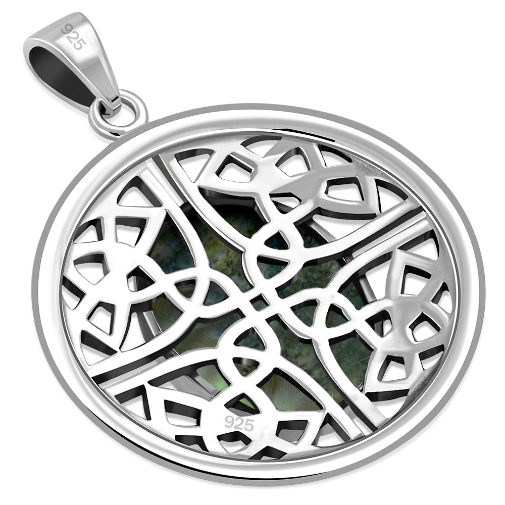 Round Celtic Knot Silver Pendant w/ Abalone Shell