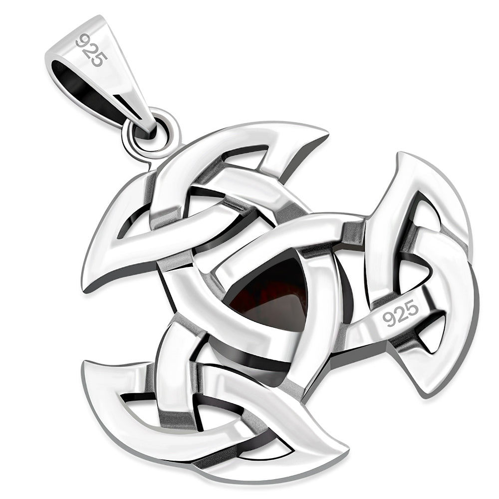Celtic Silver Trinity Knot Pendant set w/ Garnet