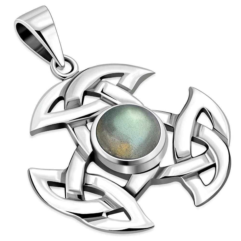 Celtic Silver Trinity Knot Pendant set w/ Labradorite