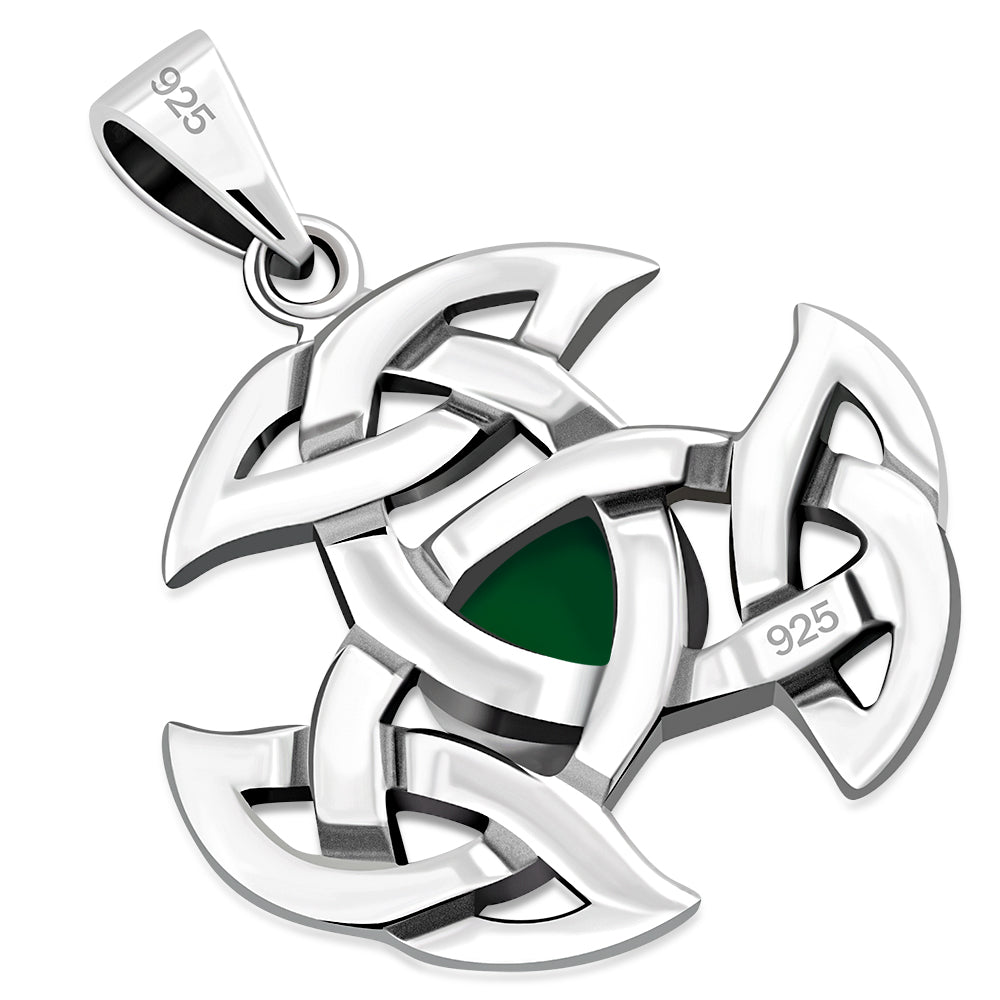 Silver Celtic Trinity Knot Pendant set w/ Green Agate