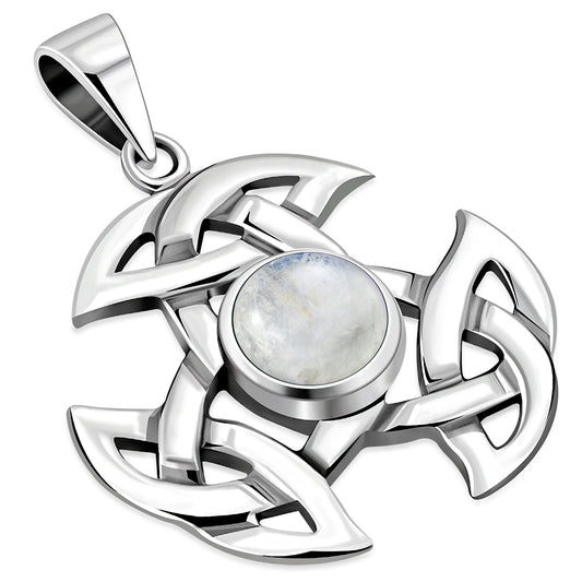 Silver Trinity Knot Pendant set w/ Rainbow Moonstone
