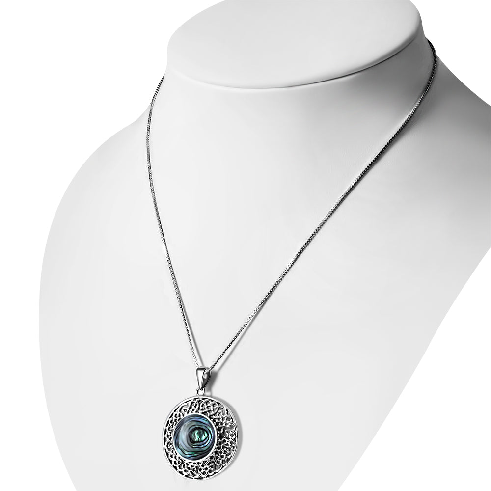 Round Celtic Abalone Shell Silver Pendant