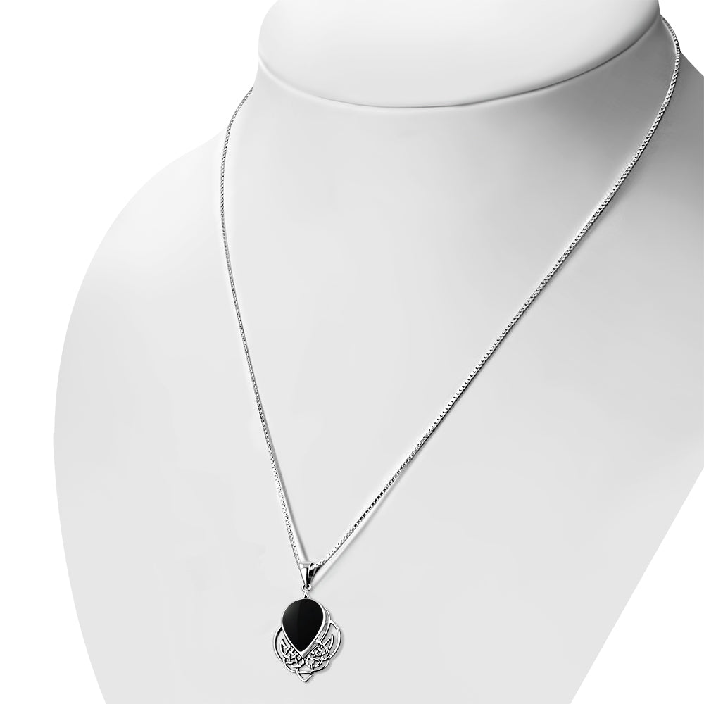 Large Black Onyx Celtic Silver Pendant