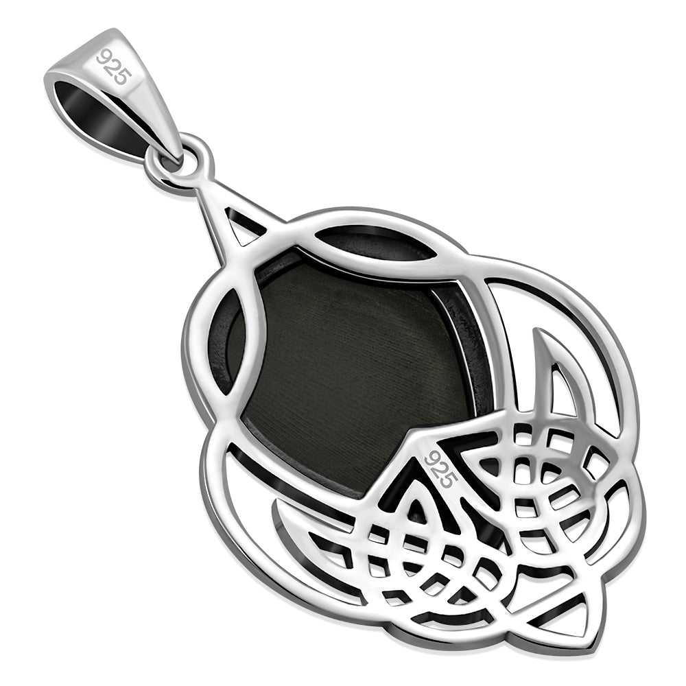 Large Black Onyx Celtic Silver Pendant