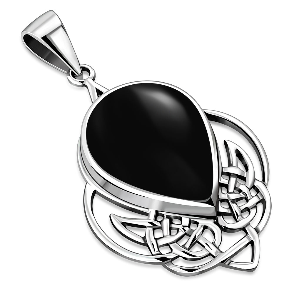 Large Black Onyx Celtic Silver Pendant