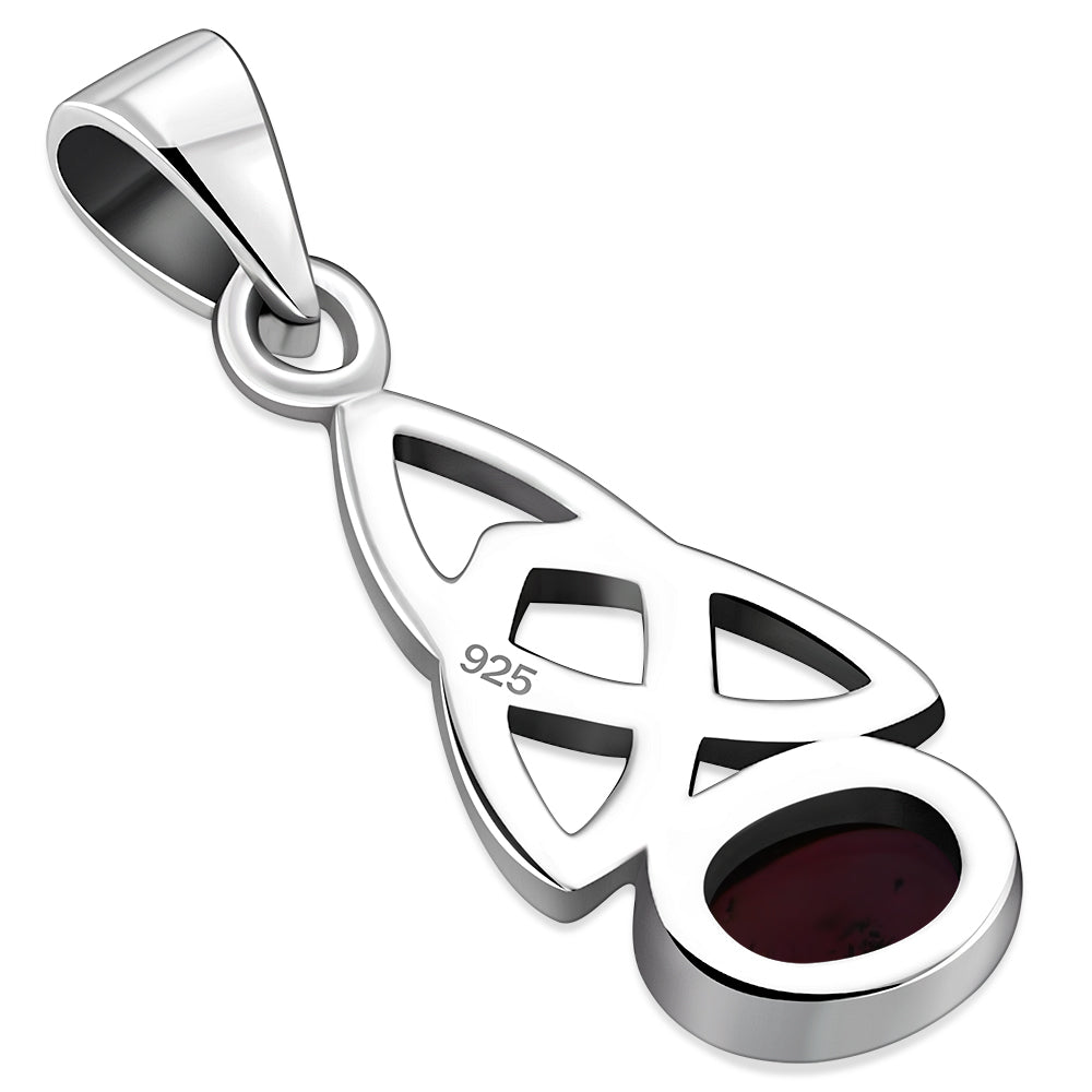 Garnet Stone Celtic Trinity Knot Silver Pendant