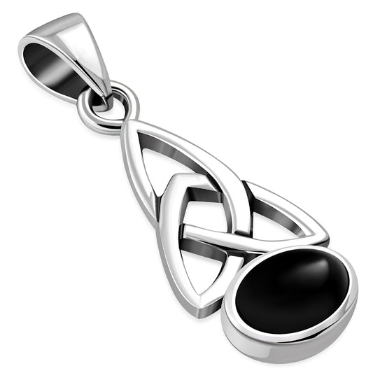 Black Onyx Celtic Trinity Knot Silver Pendant