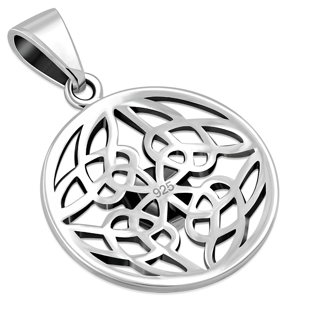 Round Garnet Celtic Knot Silver Pendant