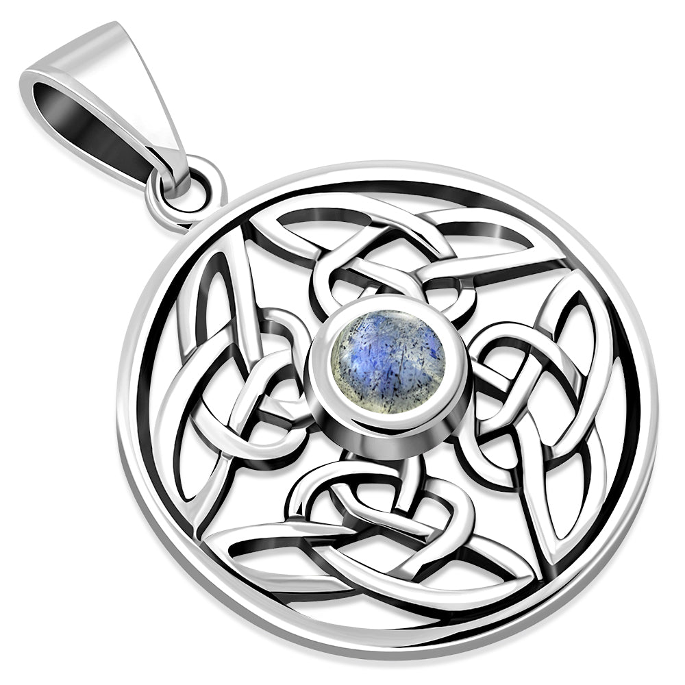 Round Labradorite Stone Celtic Knot Silver Pendant