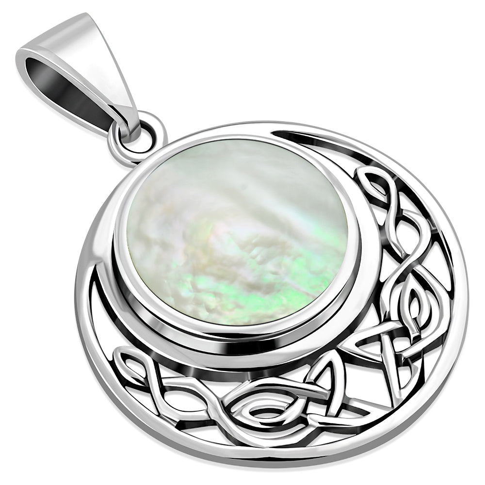 Round Celtic Knot Mother of Pearl Silver Pendant