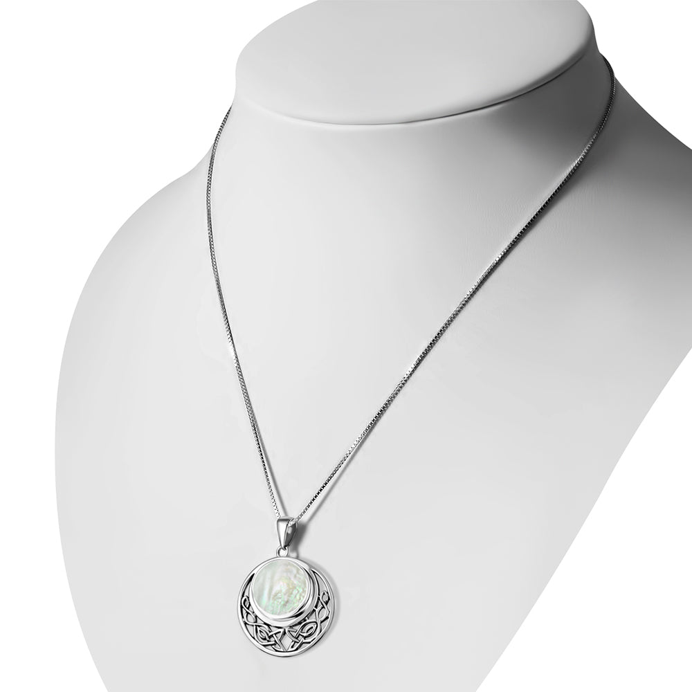 Round Celtic Knot Mother of Pearl Silver Pendant