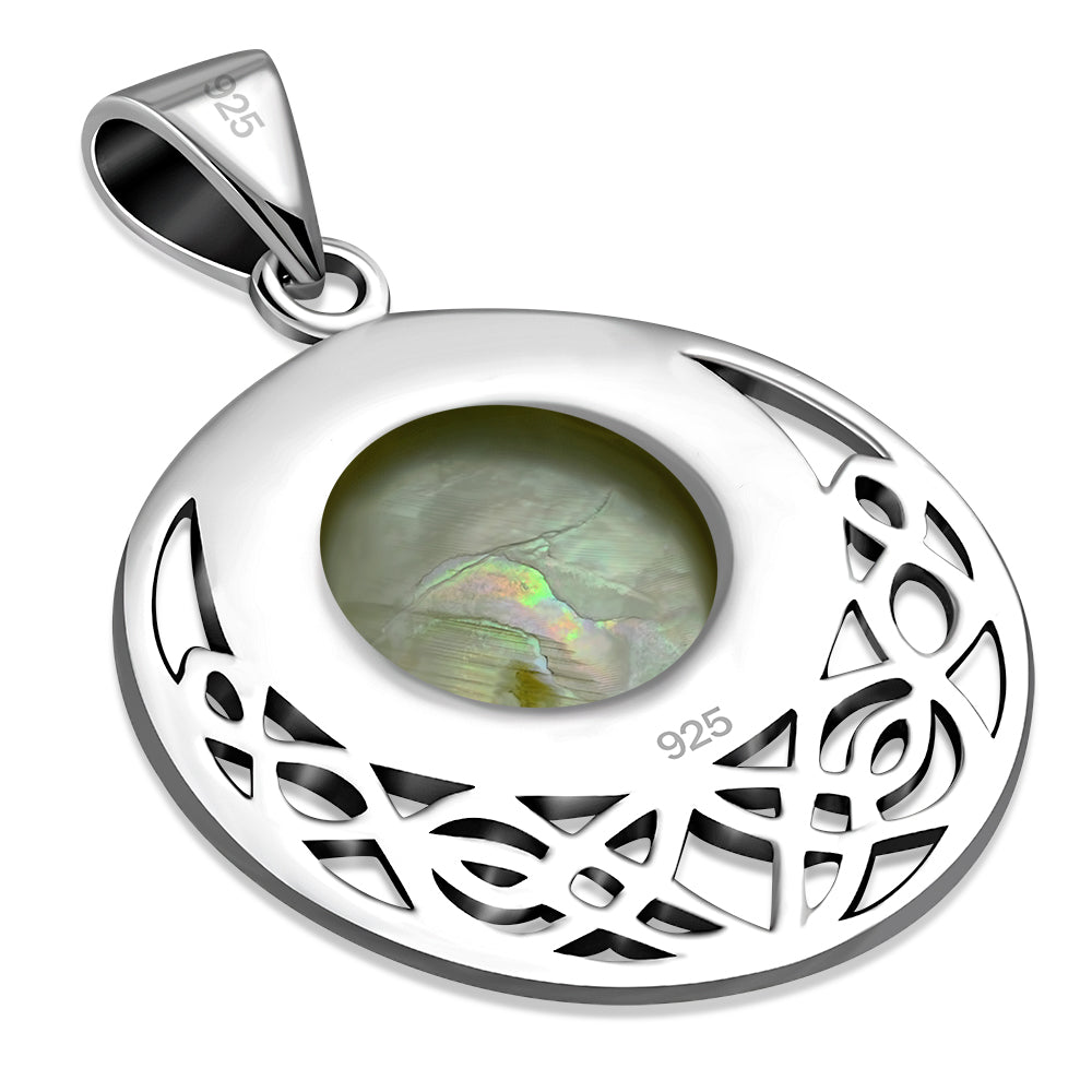 Round Celtic Knot Mother of Pearl Silver Pendant