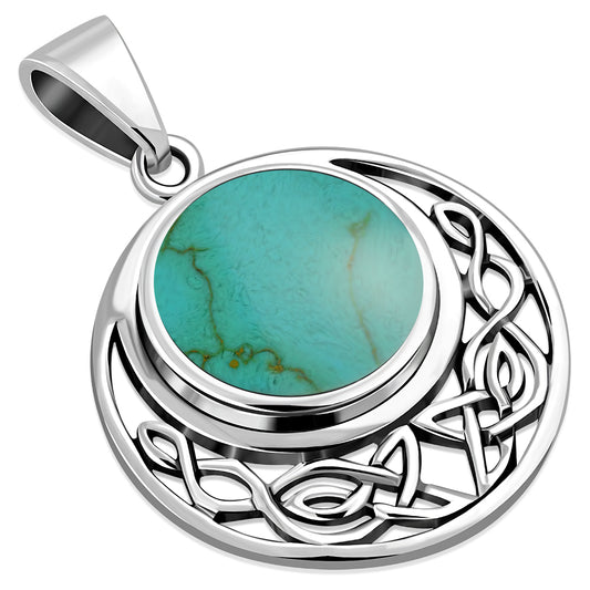Round Celtic Knot Turquoise Silver Pendant