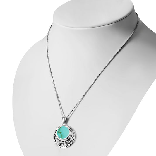 Round Celtic Knot Turquoise Silver Pendant