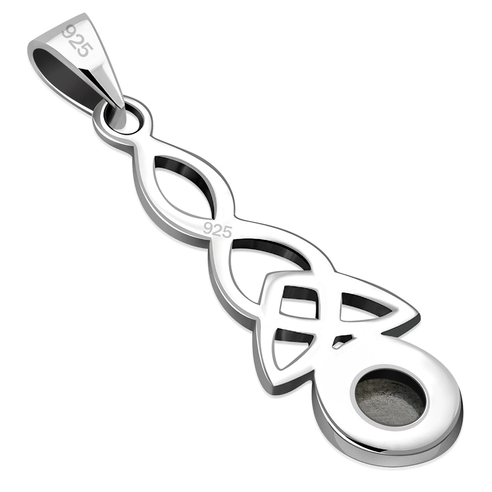 Long Labradorite Celtic Trinity Knot Silver Pendant