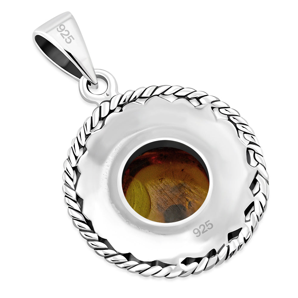 Round Baltic Amber Celtic Knot Silver Pendant
