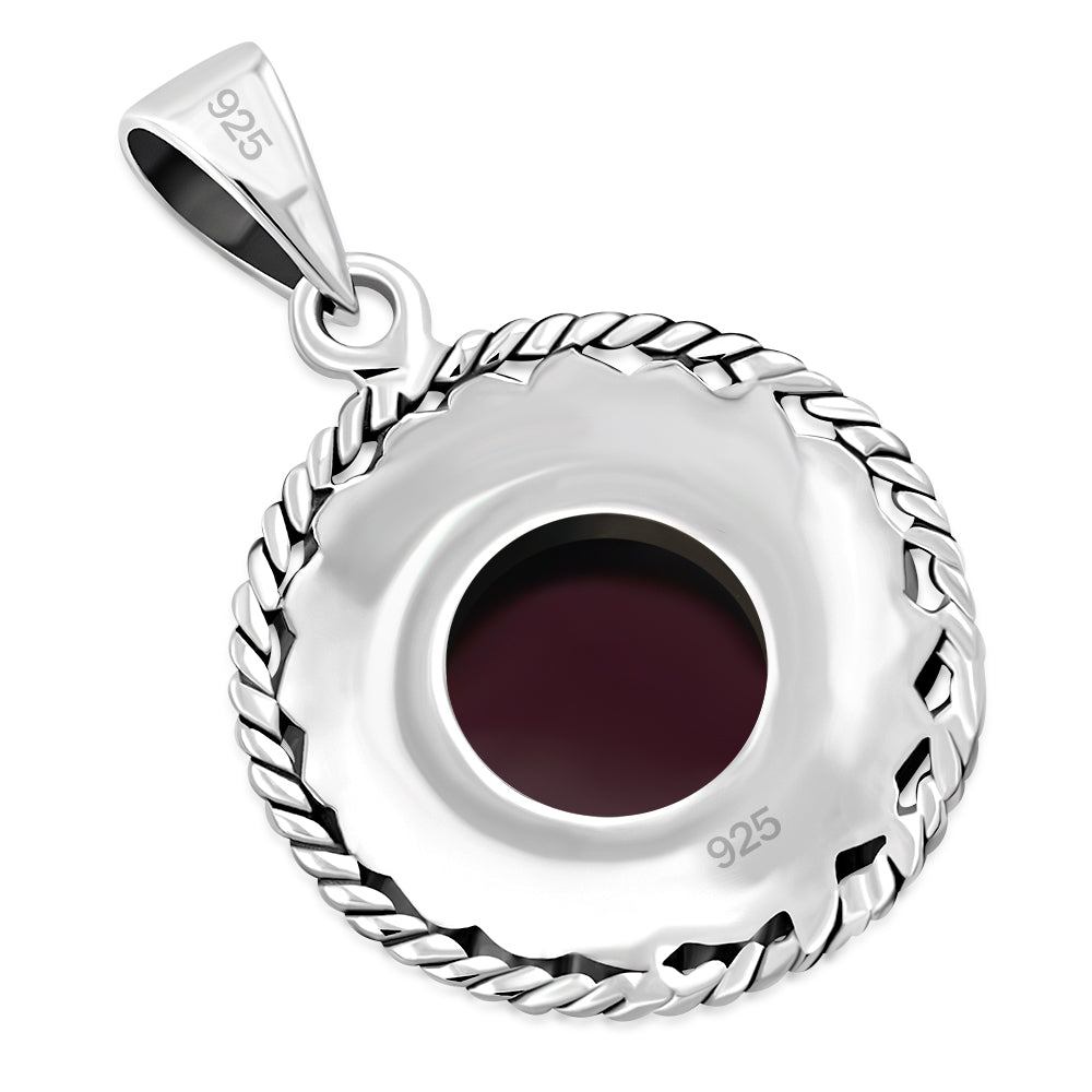 Round Garnet Stone Celtic Knot Silver Pendant
