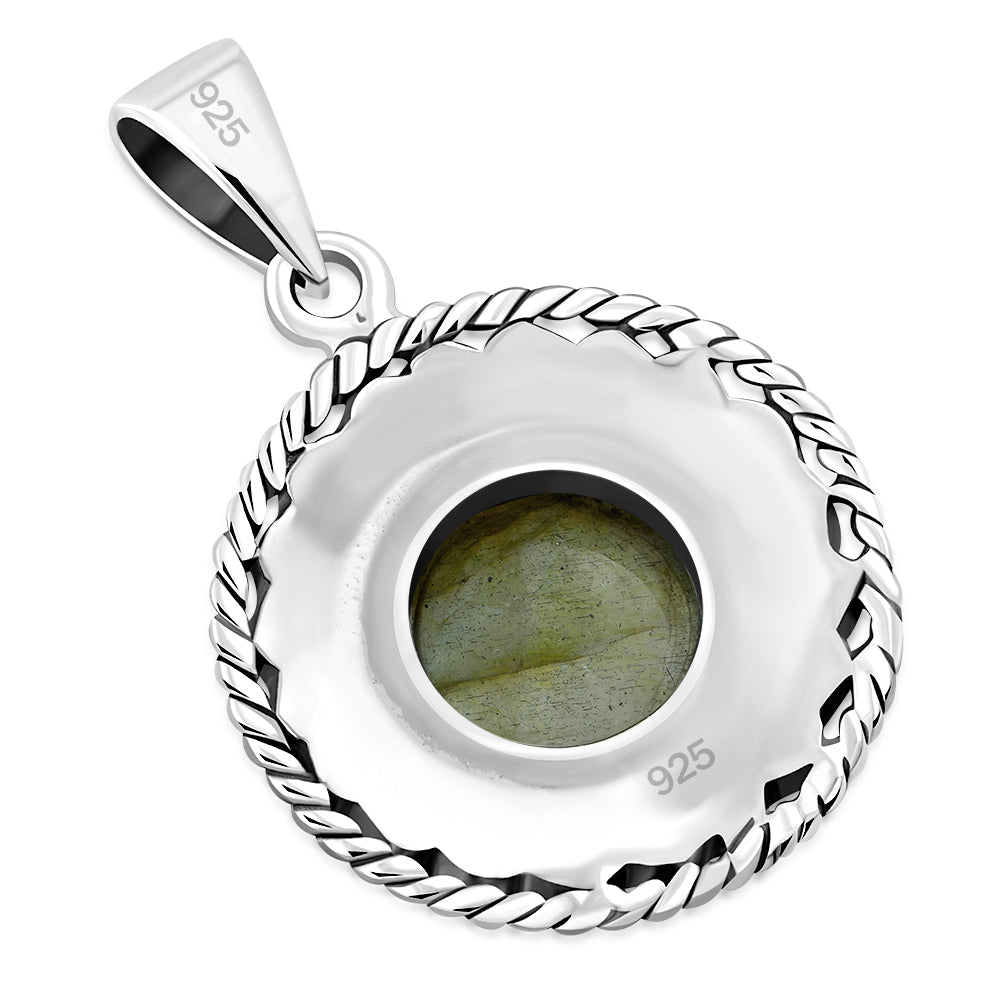 Round Labradorite Celtic Knot Silver Pendant