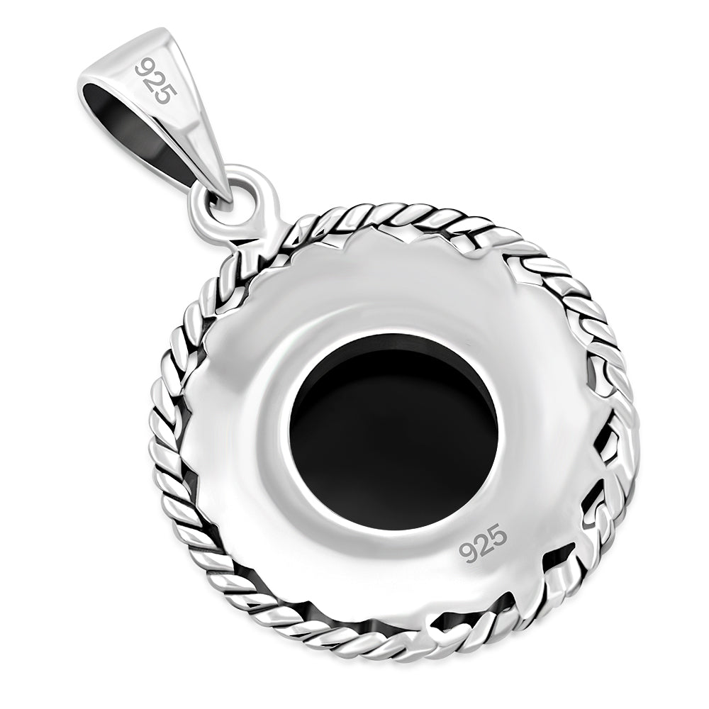 Round Black Onyx Celtic Knot Silver Pendant