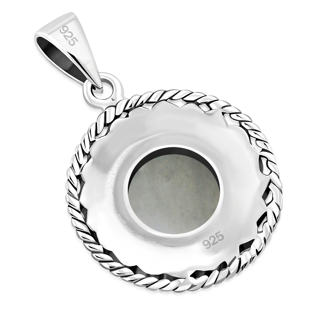 Round Rainbow Moonstone Celtic Knot Silver Pendant