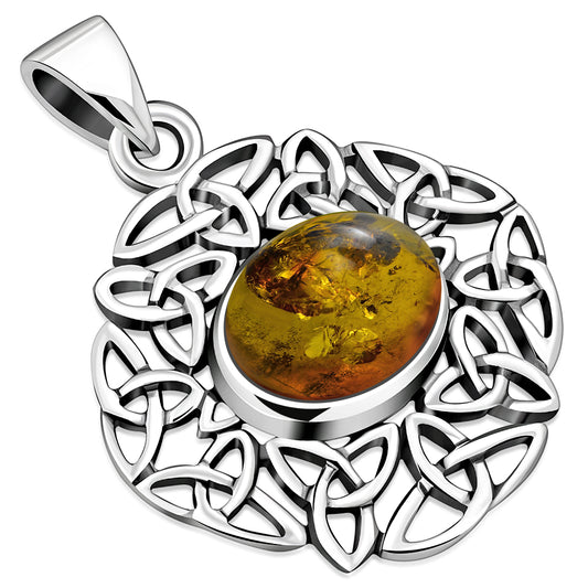 Baltic Amber Trinity Knots Silver Pendant