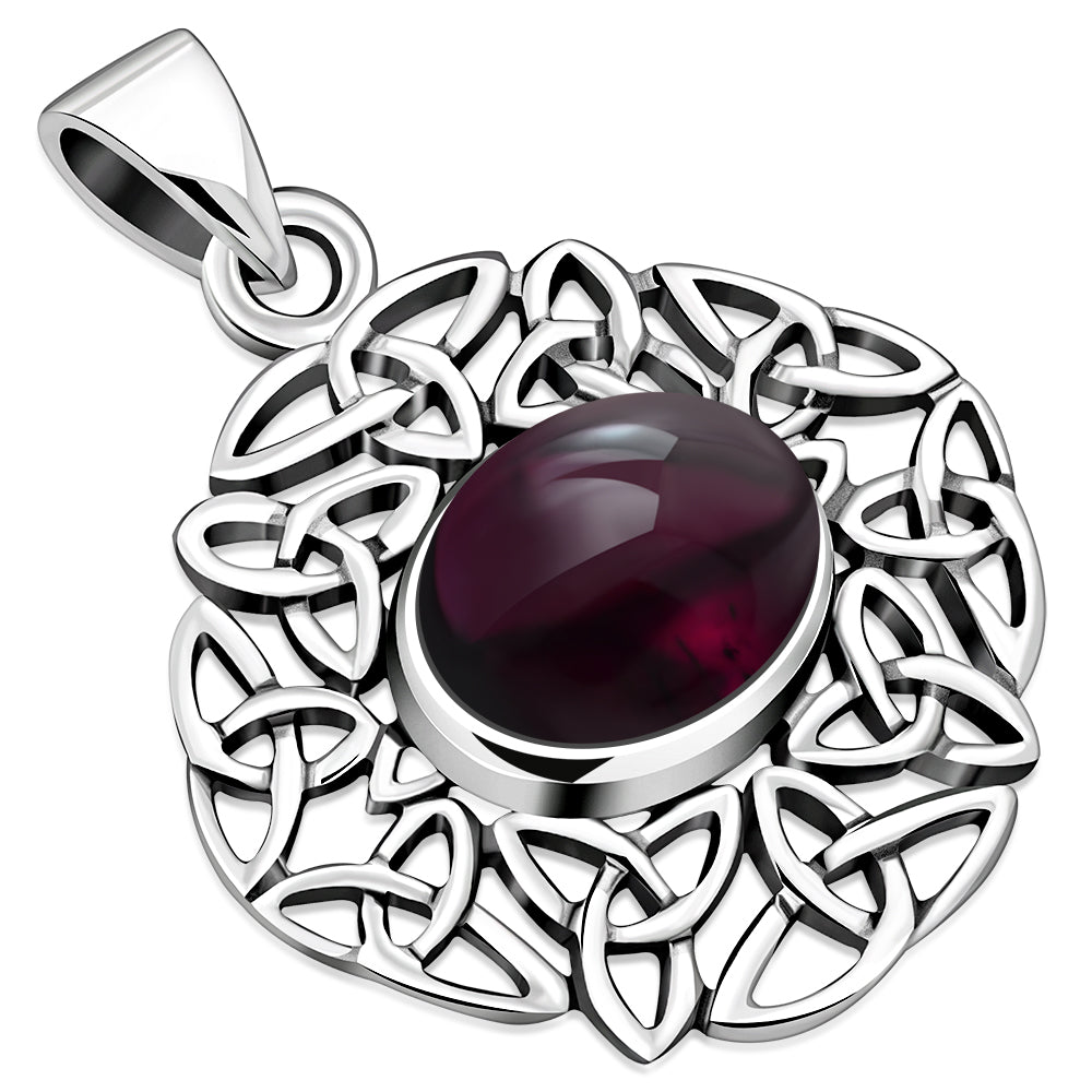 Garnet Stone Trinity Knots Silver Pendant