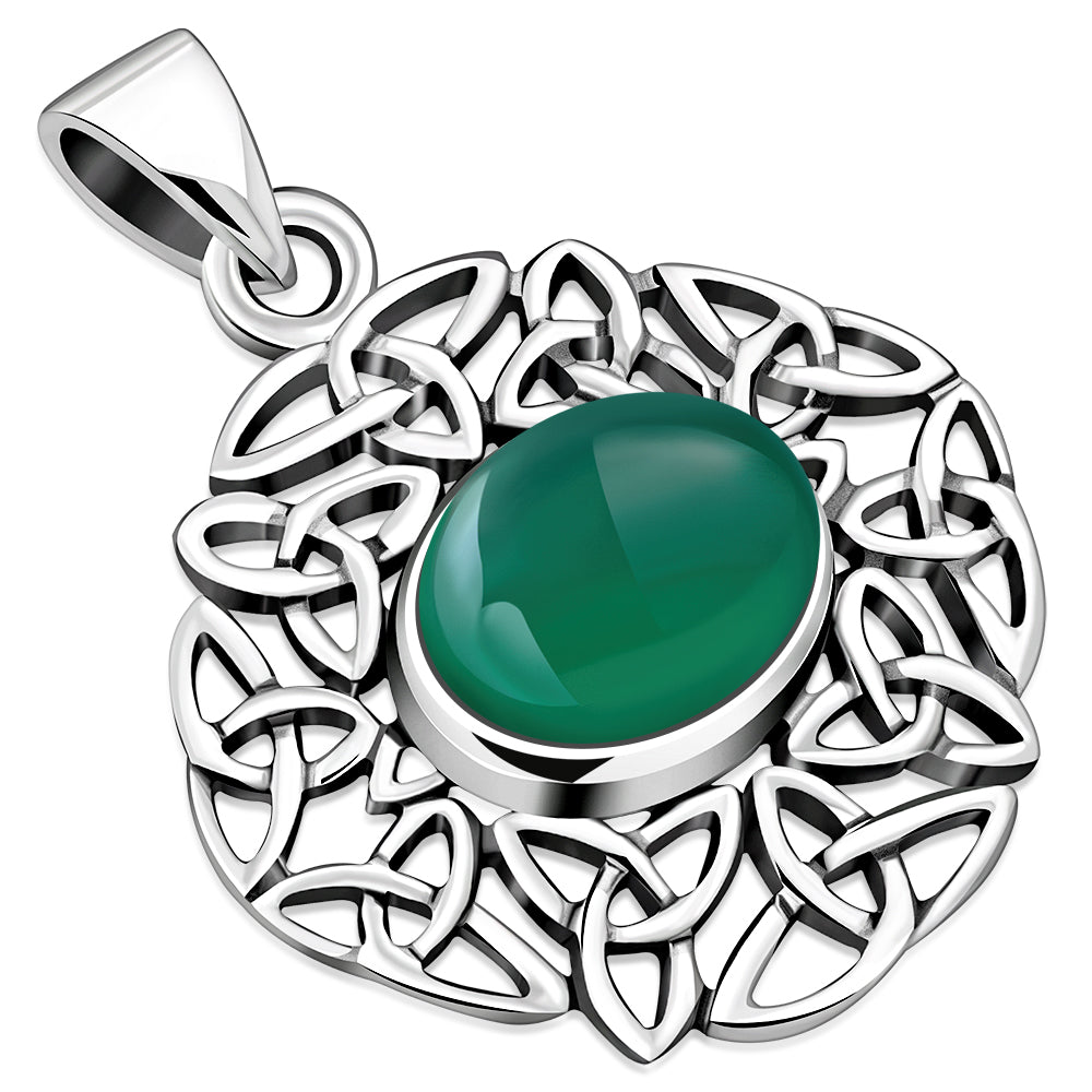 Green Agate Trinity Knots Silver Pendant