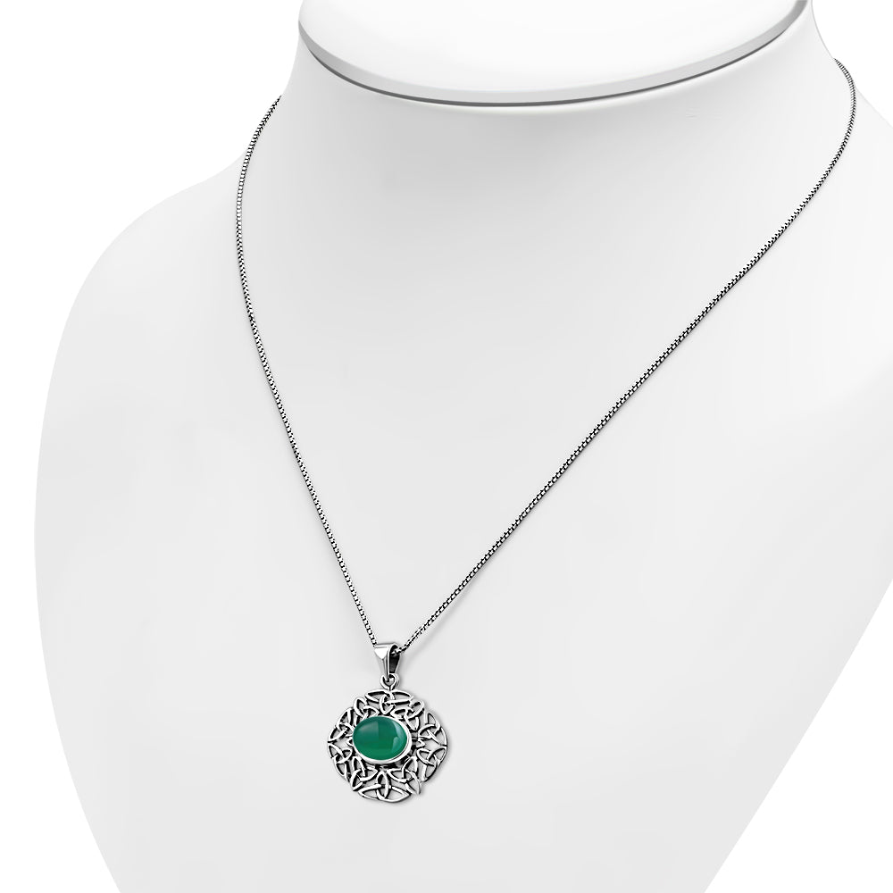 Green Agate Trinity Knots Silver Pendant