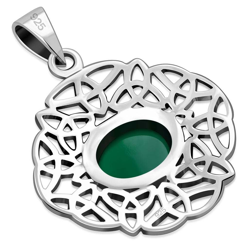 Green Agate Trinity Knots Silver Pendant