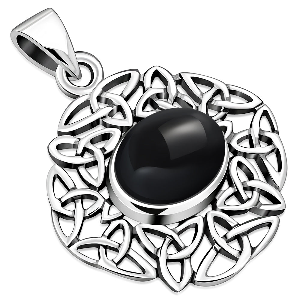 Black Onyx Trinity Knots Silver Pendant