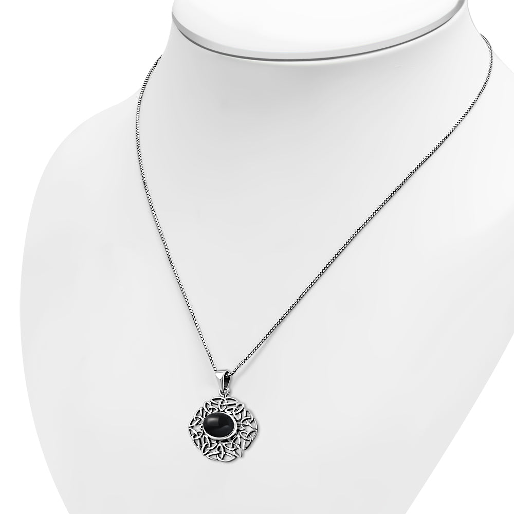 Black Onyx Trinity Knots Silver Pendant