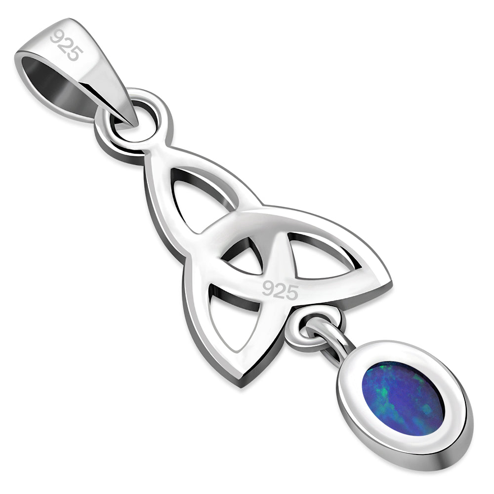 Synthetic Blue Opal Celtic Trinity Knot Silver Pendant