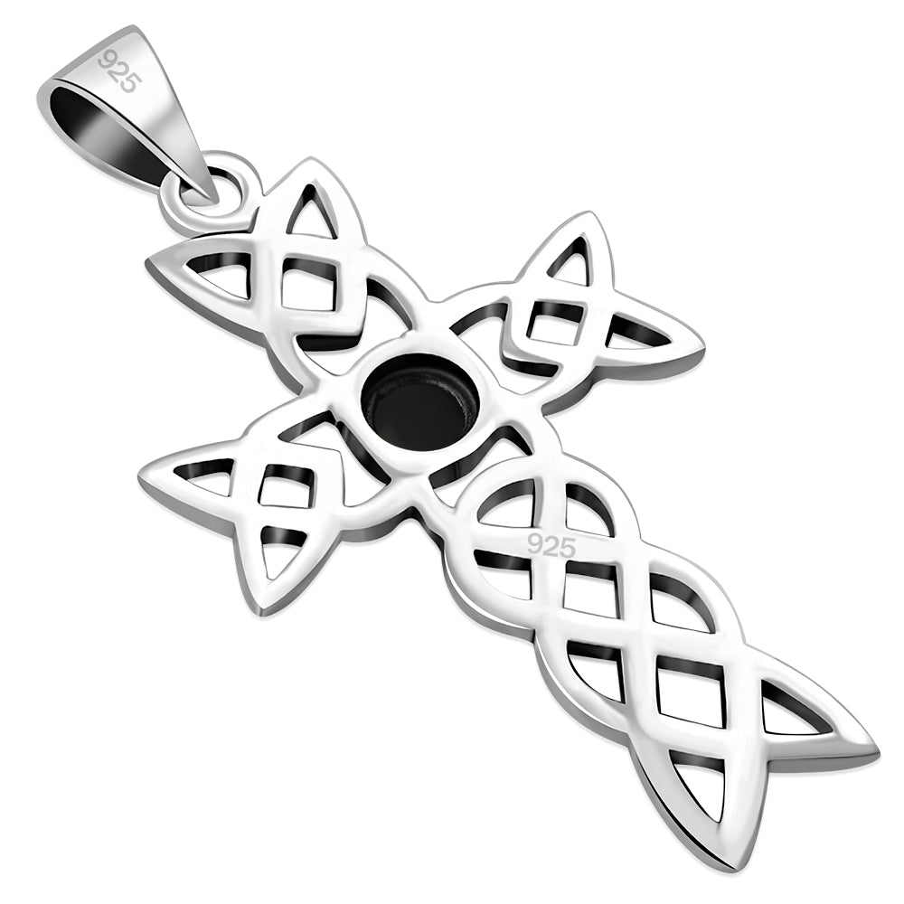Black Onyx Celtic Knot Cross Silver Pendant