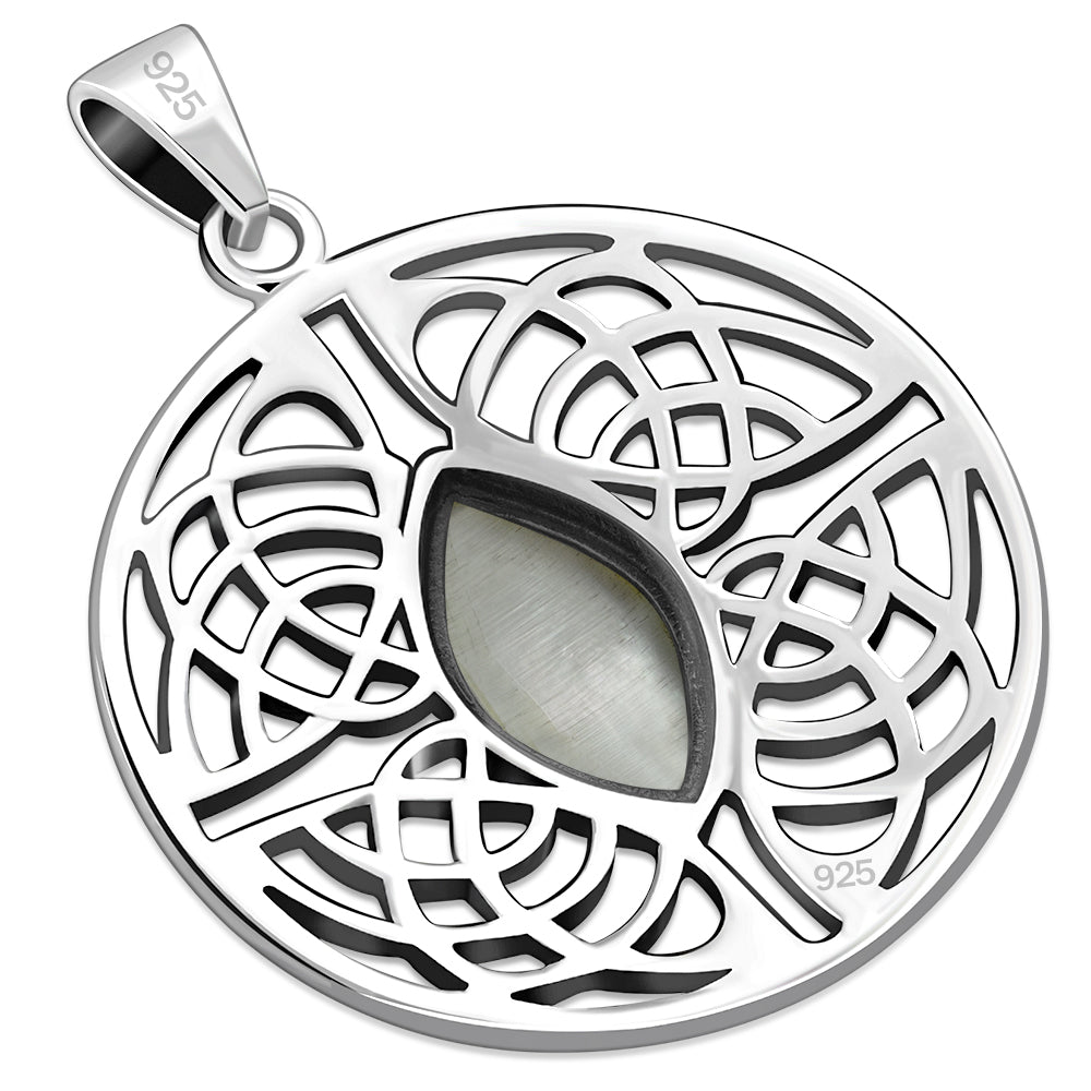 Large Round Celtic Silver Pendant w/ Mother of Pearl