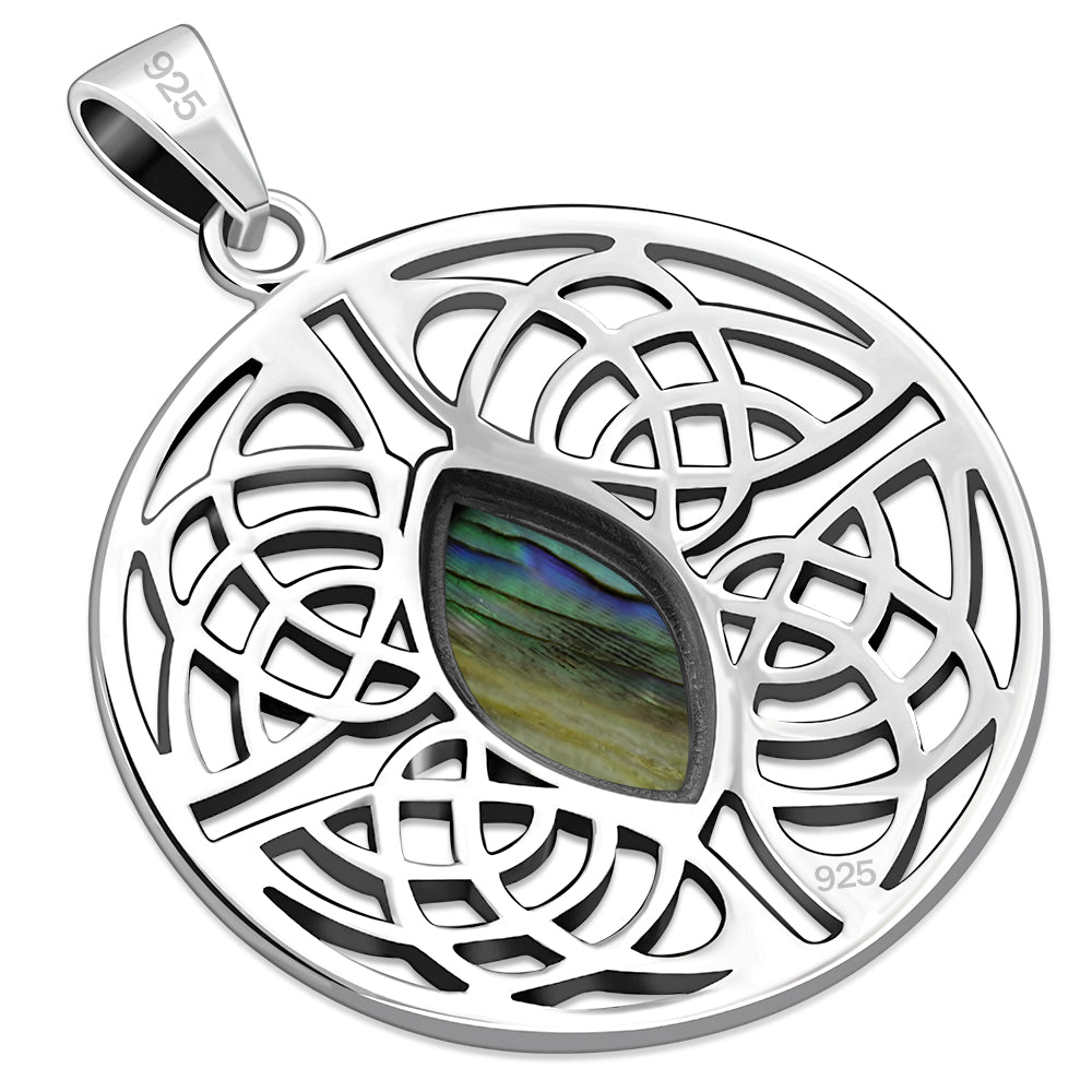Large Round Celtic Silver Pendant w/ Abalone Shell