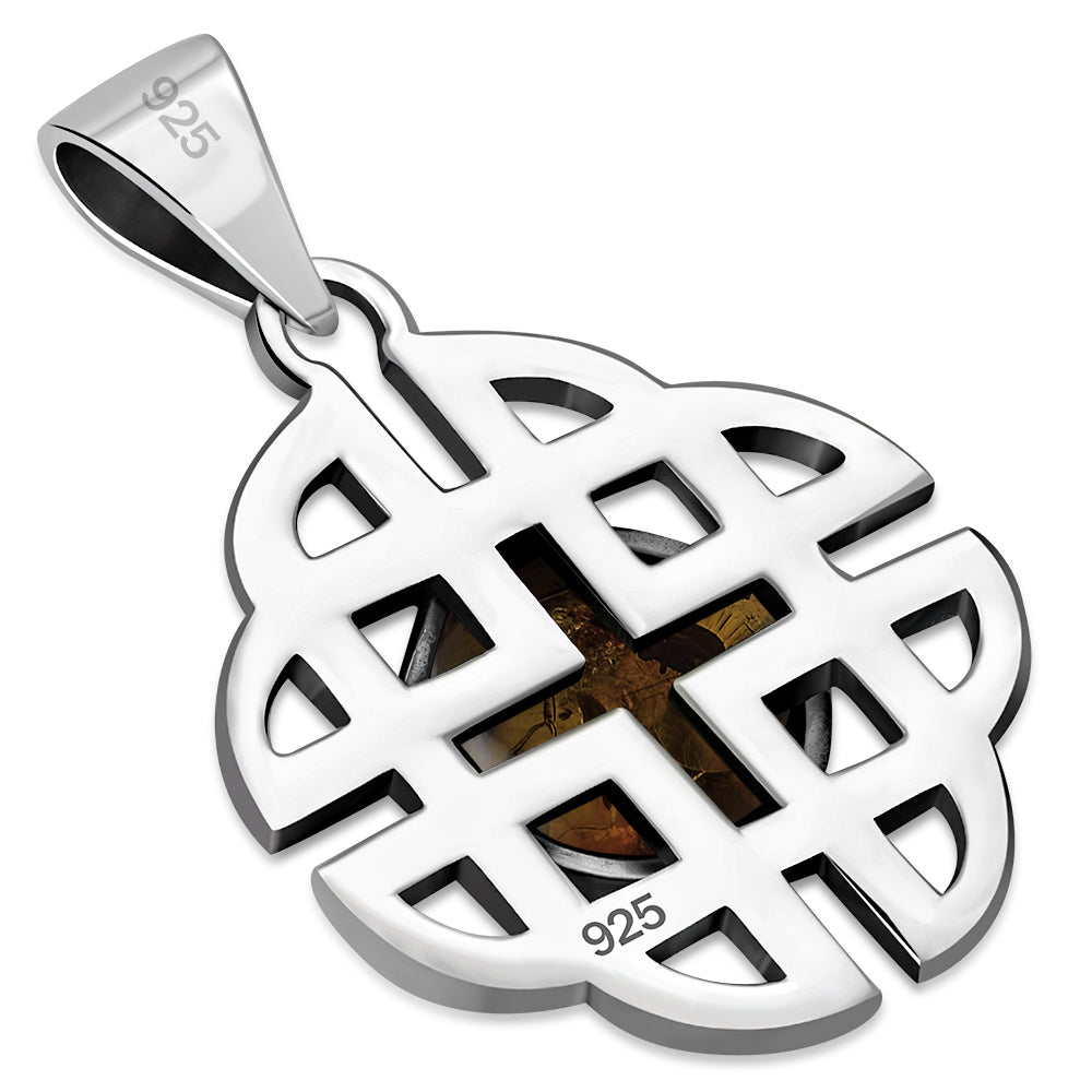 Trinity Knots Baltic Amber Silver Pendant