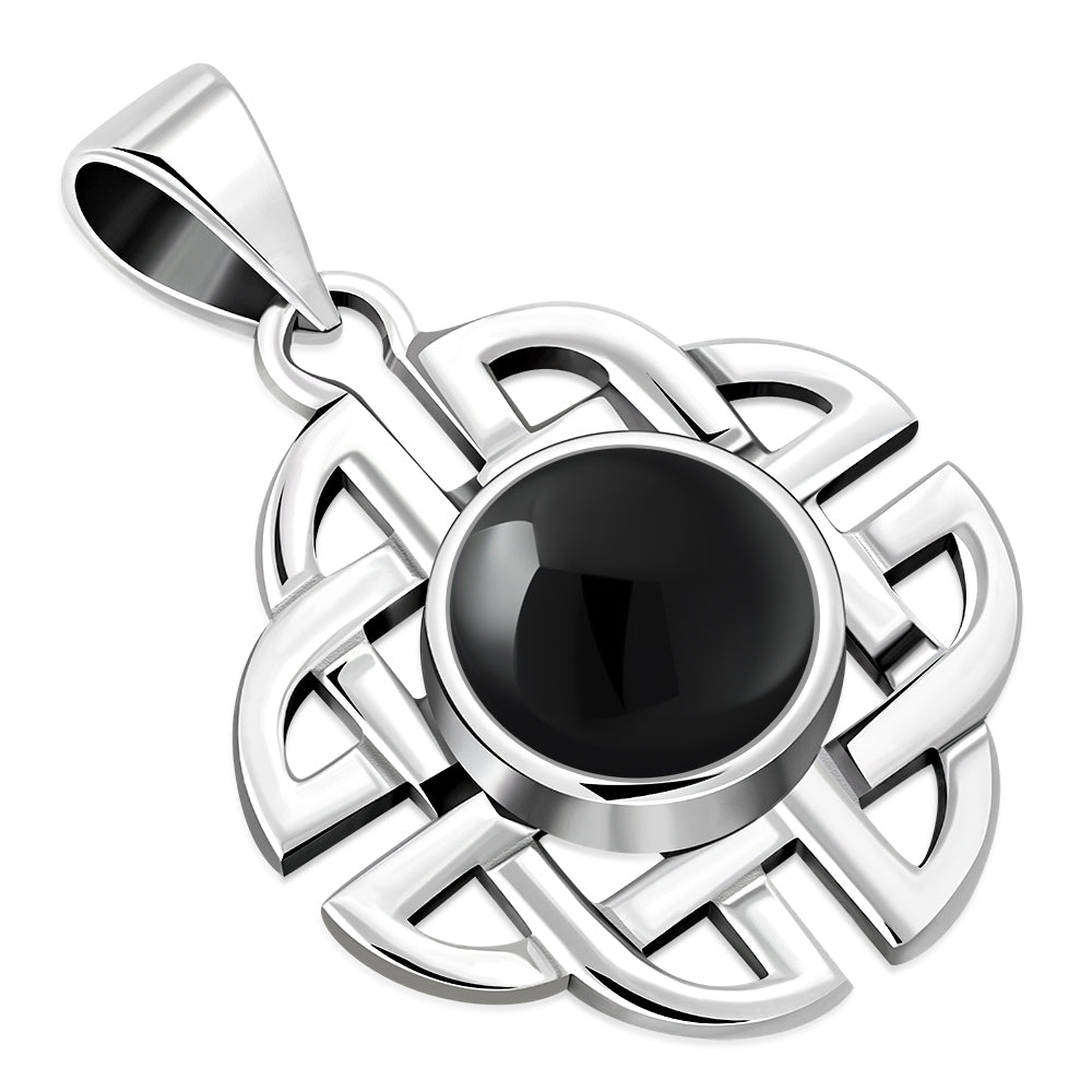 Trinity Knots Black Onyx Silver Pendant