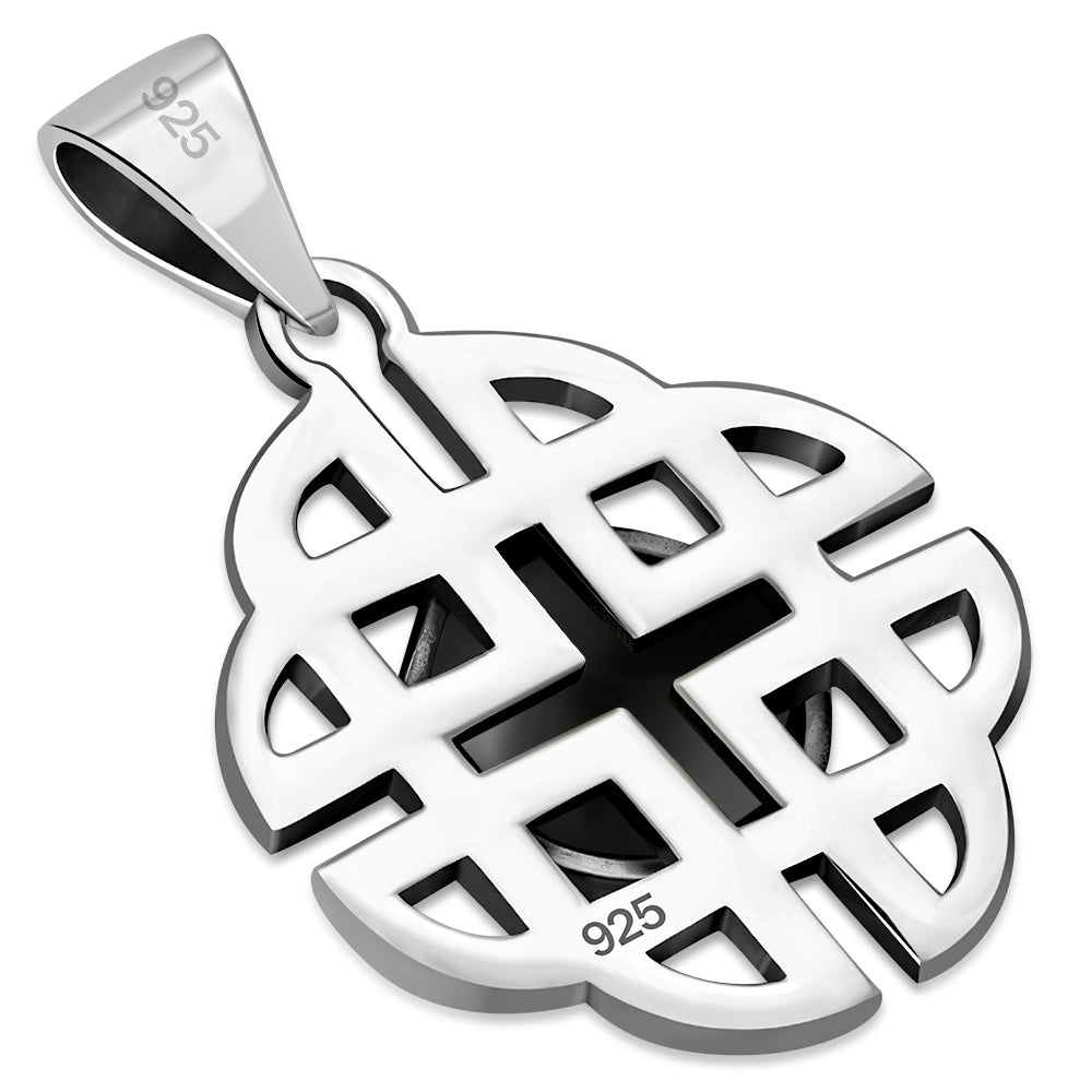 Trinity Knots Black Onyx Silver Pendant