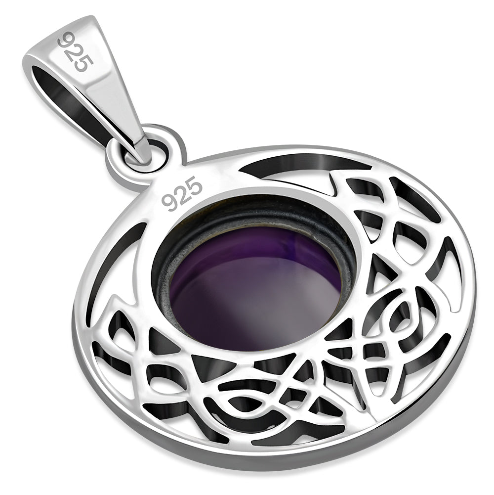 Amethyst Stone Round Celtic Knot Silver Pendant