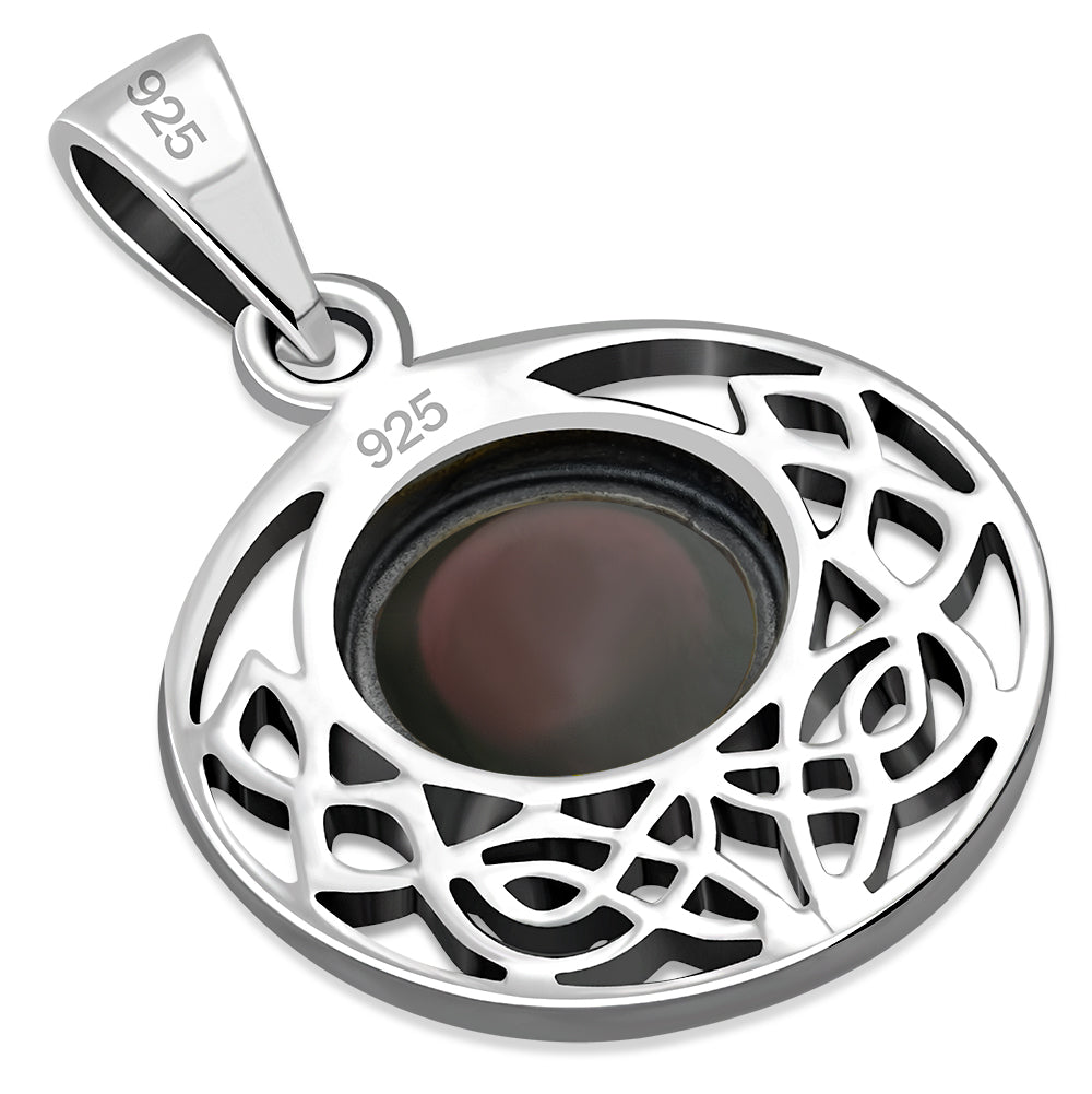 Garnet Round Celtic Knot Silver Pendant