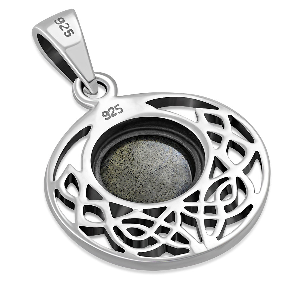 Labradorite Stone Round Celtic Knot Silver Pendant