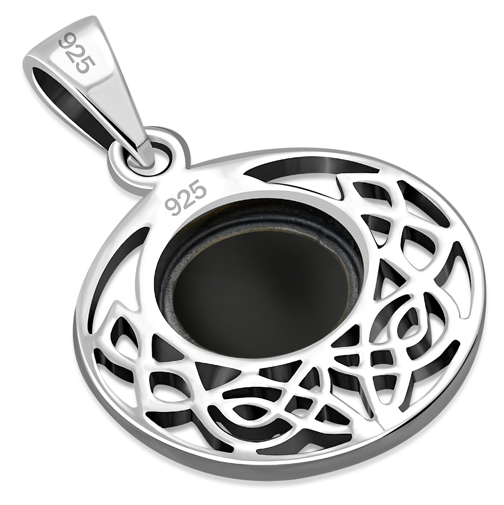 Black Onyx Round Celtic Knot Silver Pendant
